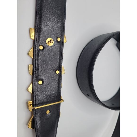 Paloma Picasso Triple Kiss Belt Wide Gold logo Black Leather S 70 Vtg Italy Read